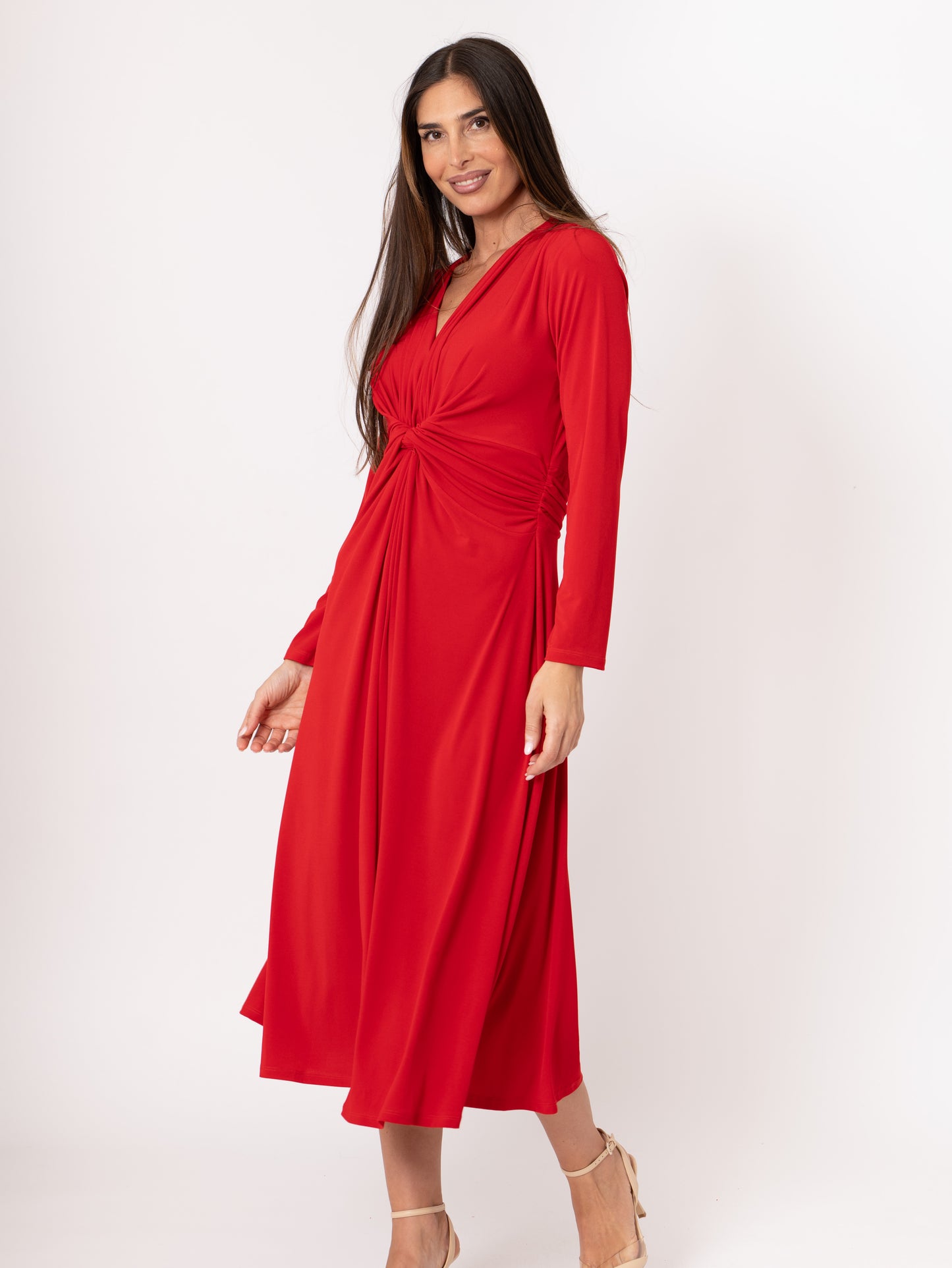 Vestido midi nudo color rojo