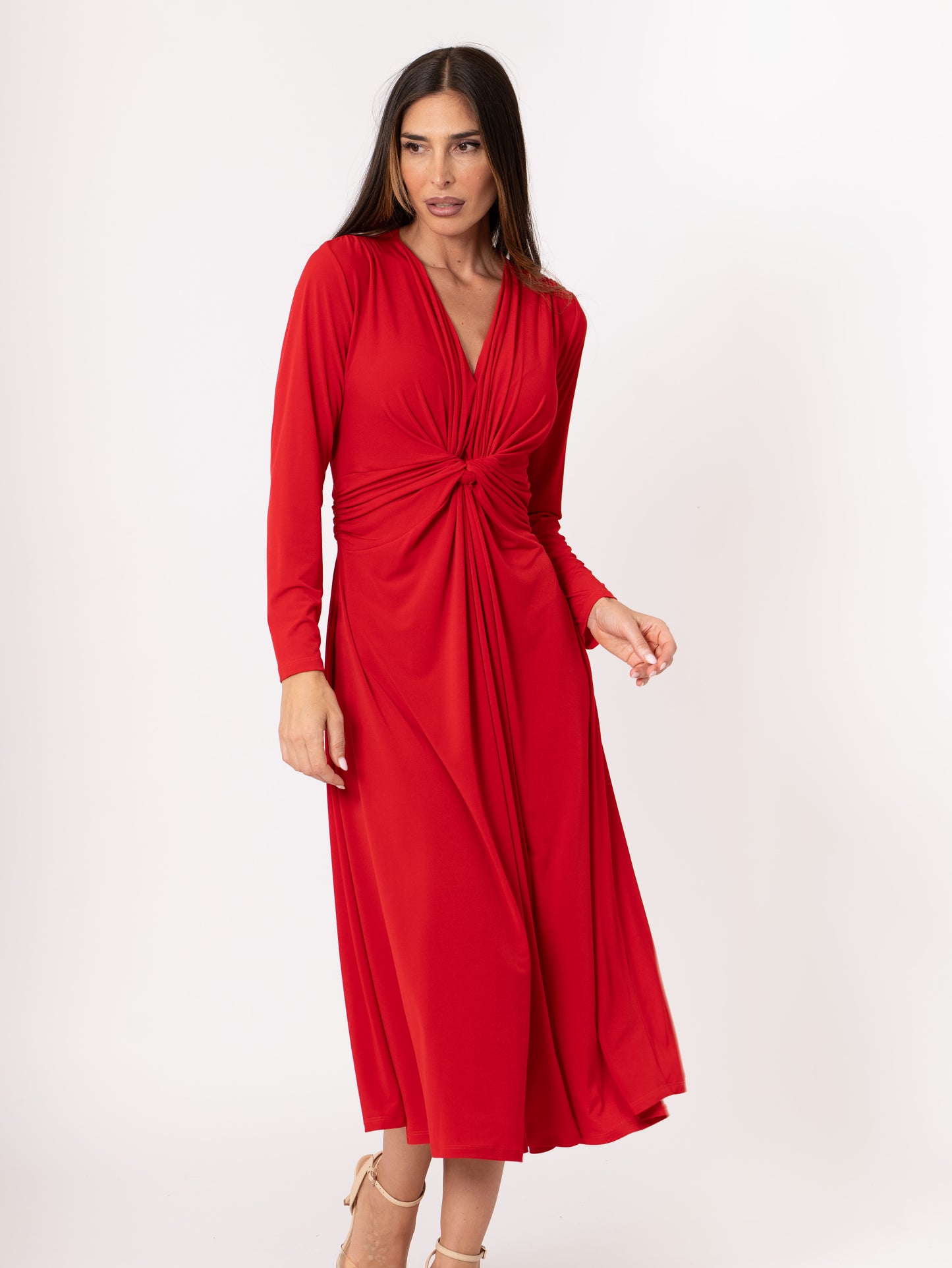 Vestido midi nudo color rojo