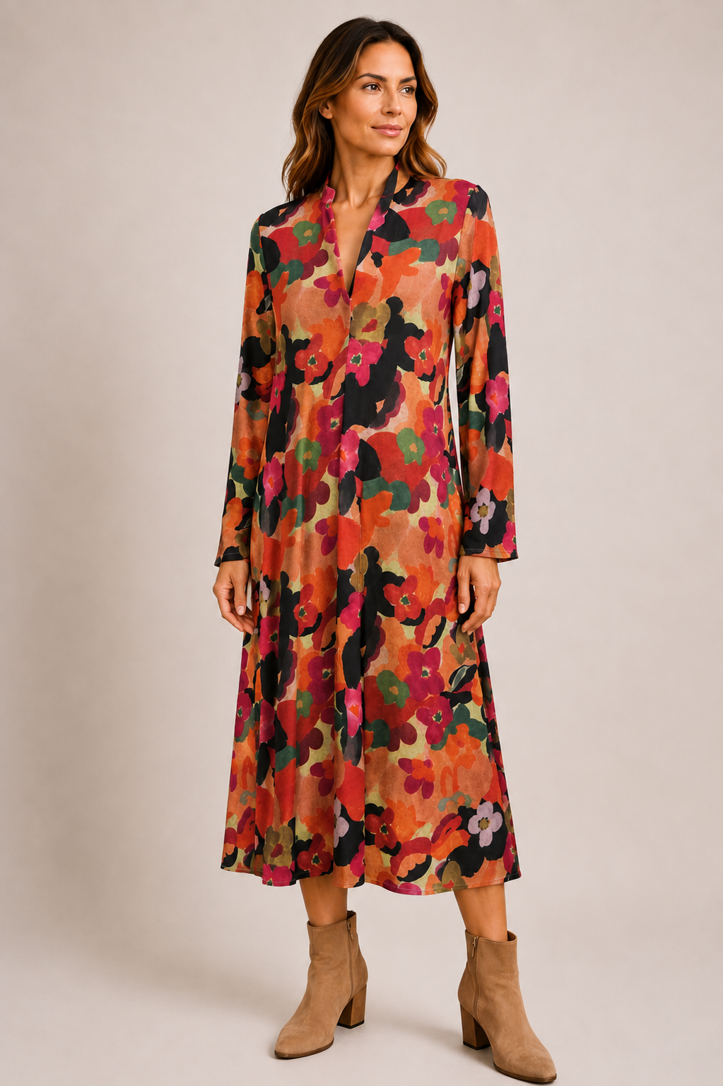 Vestido midi Katy estampado floral de lanita