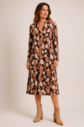 Vestido midi Katy estampado pastilla marrón